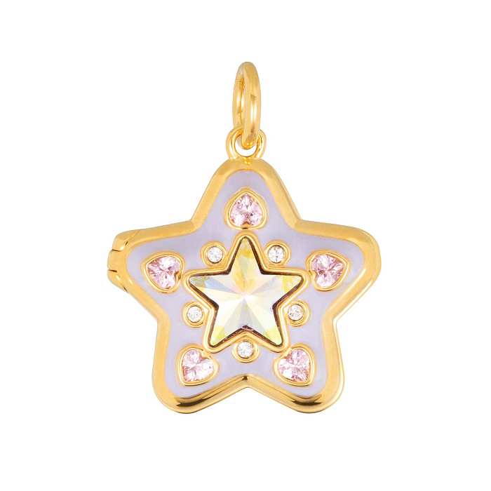 Simple Style Commute Star Copper Enamel Plating Inlay Zircon 18K Gold Plated Pendant Necklace