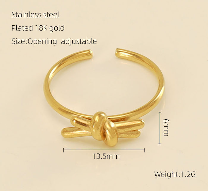 Simple Style Heart Shape Knot Flower Stainless Steel Inlay Rhinestones 18K Gold Plated Open Ring