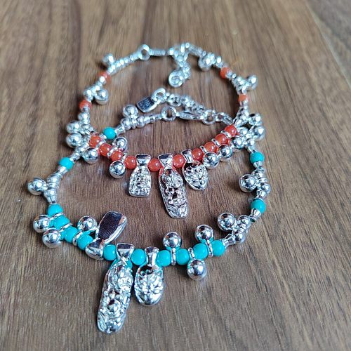 Retro-Armbänder im klassischen klassischen Stil mit unregelmäßigen Perlen, verkupfert und versilbert
