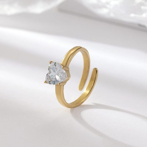 Wholesale Simple Style Heart Shape Stainless Steel Criss Cross Plating Inlay 14K Gold Plated Zircon Open Rings