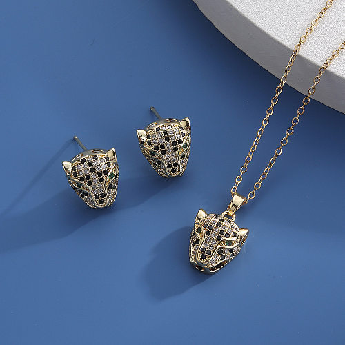 Hip-Hop Animal Copper Plating Inlay Zircon Earrings Necklace