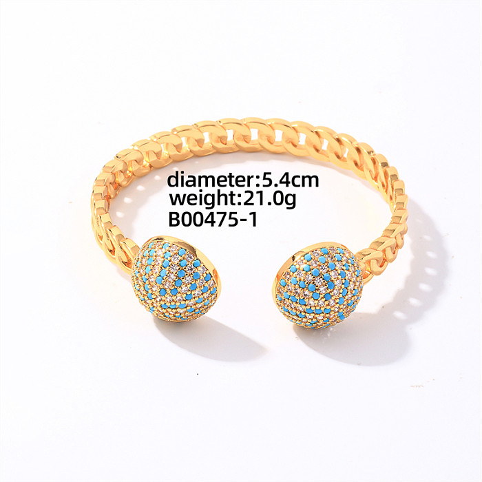 Bracelets à anneaux géométriques Glam élégants et décontractés, ronds en cuivre, incrustation de Zircon plaqué or