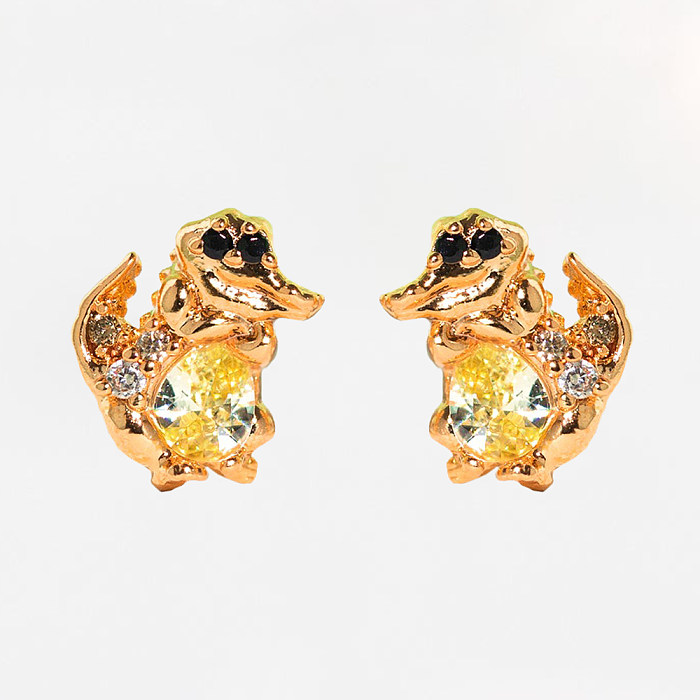 1 Set Princess Cute Cartoon Character Brass Asymmetrical Plating Inlay Zircon 18K Gold Plated Ear Studs