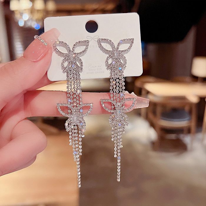 Fashion Flower Butterfly Bow Knot Copper Inlay Artificial Pearls Zircon Drop Earrings 1 Pair