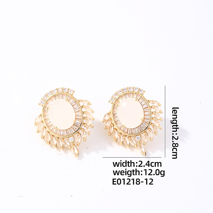 1 Piece Sweet Simple Style Round Oval Plating Inlay Copper Zircon Gold Plated Ear Studs