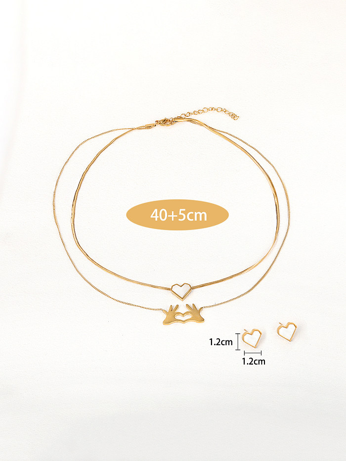 Élégant Style moderne en forme de coeur en acier inoxydable placage incrustation coquille plaqué or 18 carats bracelets boucles d'oreilles collier