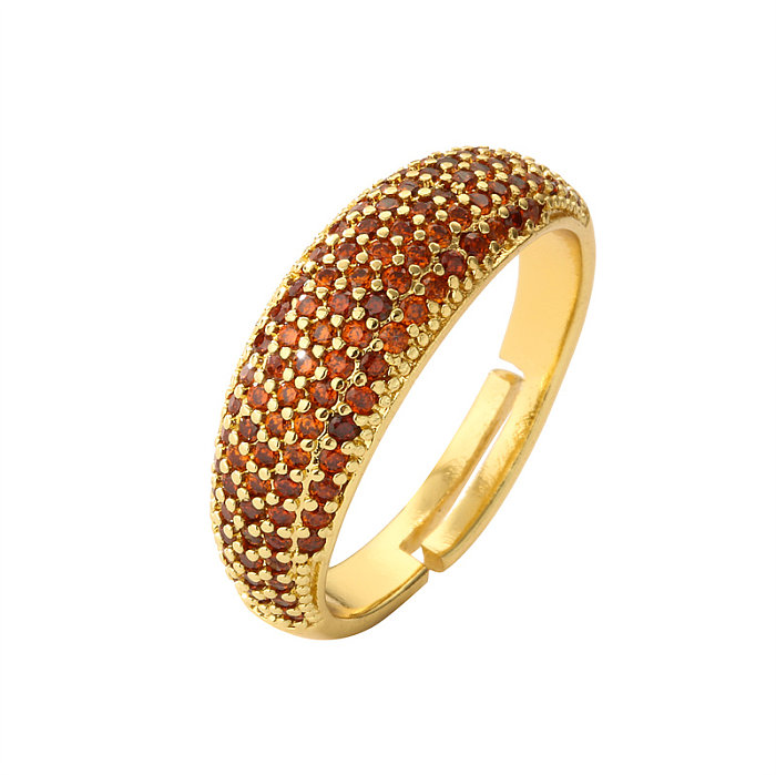 Luxurious Geometric Copper Inlay Zircon Gold Plated Open Ring