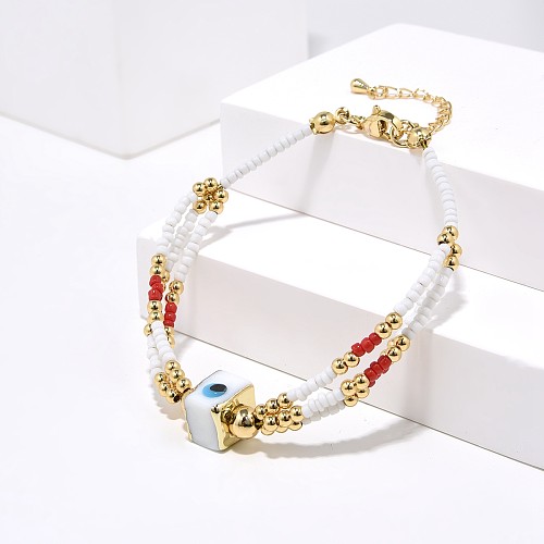 Retro Simple Style Devil'S Eye Square Glass Copper Plating Gold Plated Bracelets