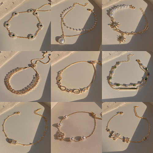 Fashion Hexagram Heart Shape Titanium Steel Copper Bracelets Plating Inlay Pearl Zircon Copper Bracelets
