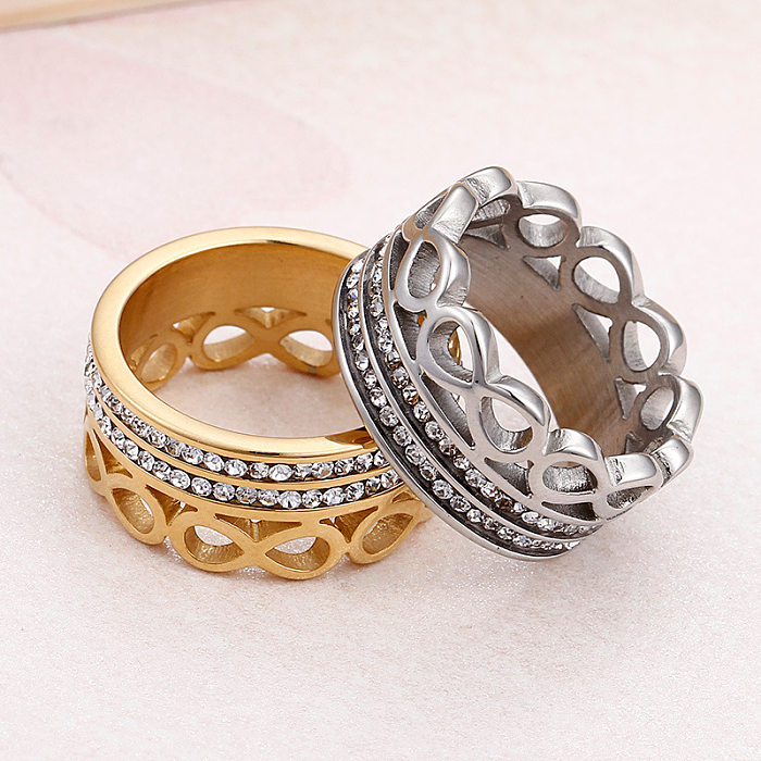 Europeu e americano personalizado popular sorte 8 palavras fileira dupla diamante titânio aço moda feminina temperamento anel de aço titânio ornamento