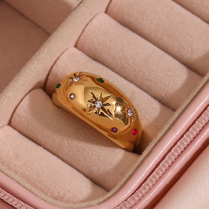 Bracelet personnalisé à la mode européenne et américaine, ornement en acier inoxydable plaqué, dôme en or 18 carats incrusté de pierre, cristaux colorés, bague étoile