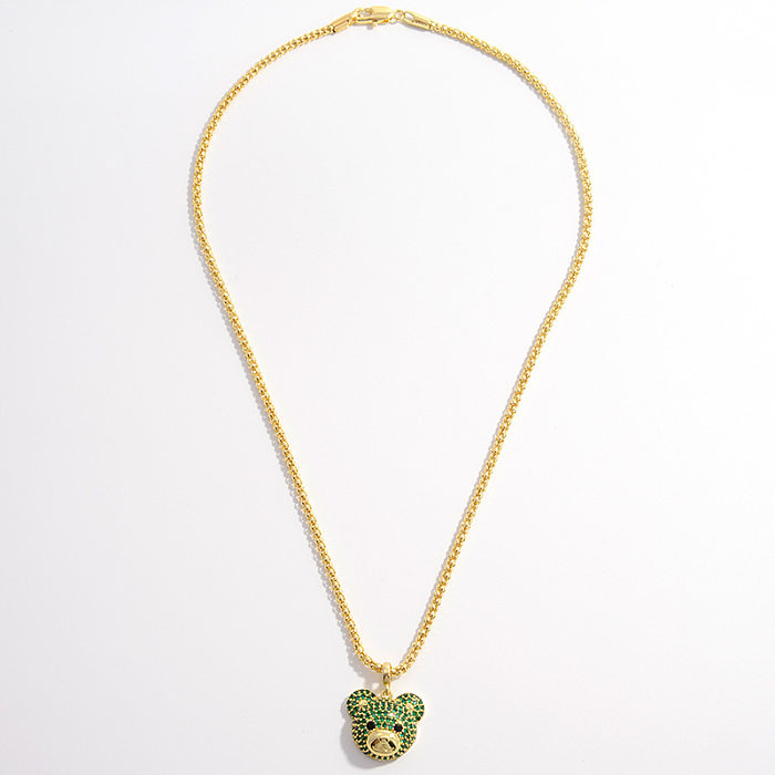 Cute Shiny Bear Copper Inlay Zircon Pendant Necklace