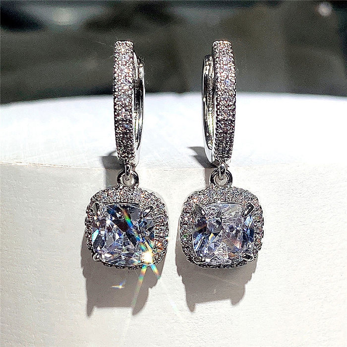 Fashion Geometric Square Diamond Simple Copper Drop Earrings