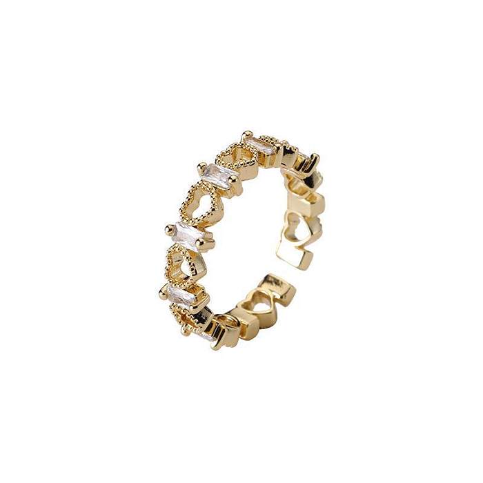 Anéis abertos de zircão com incrustações de cobre em forma de coração estilo clássico