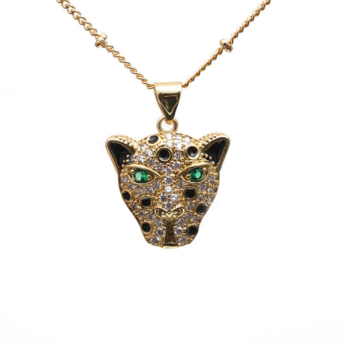 Collier avec pendentif en Zircon, 1 pièce, imprimé Animal guépard, tigre, incrustation de cuivre, à la mode