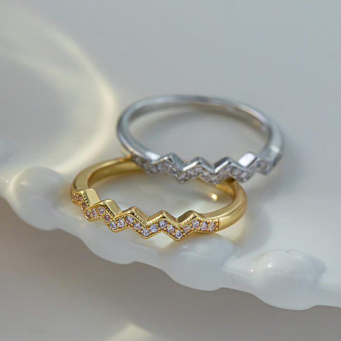 INS Style Elegant Geometric Copper Zircon Rings In Bulk