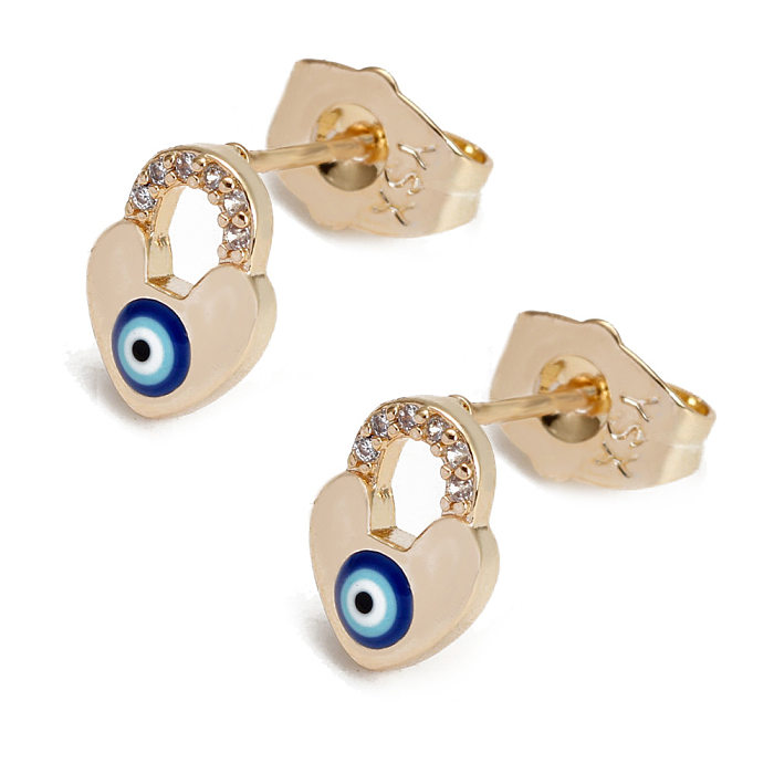 1 Pair Simple Style Devil'S Eye Copper Plating Inlay Artificial Gemstones Ear Studs
