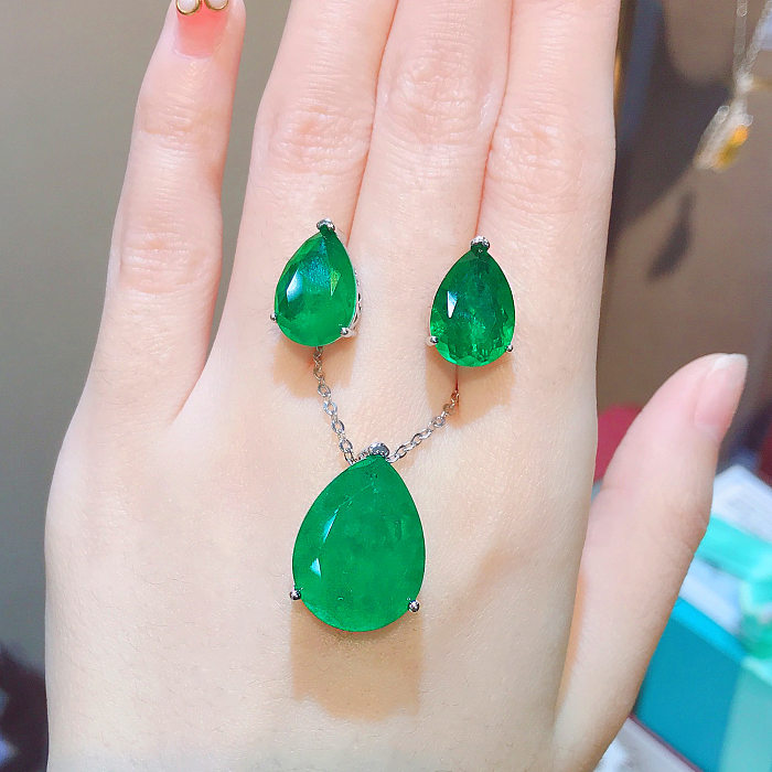 Emerald Paraiba Pear Shape Stud Earrings Simple Women's Pendant Wholesale