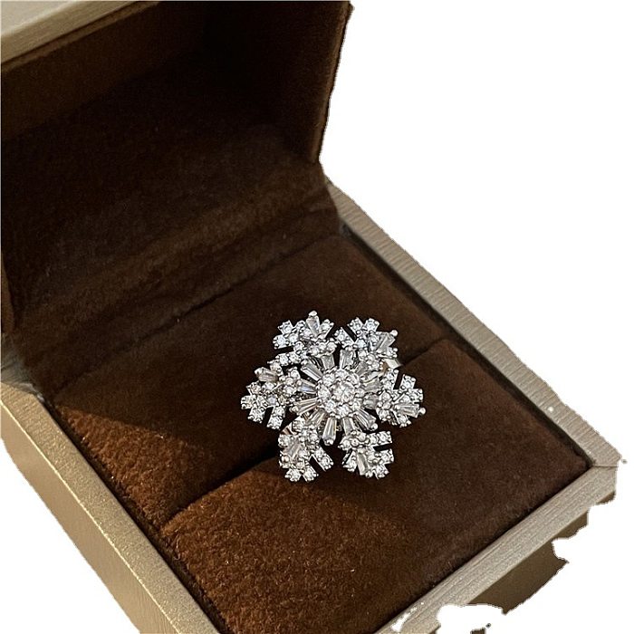 Schneeflockenring „Viel Glück kommt“, drehbarer leichter Luxuskristall, hochwertig, übertrieben, Minderheitenmode, personalisierter Zeigefingerring für Frauen