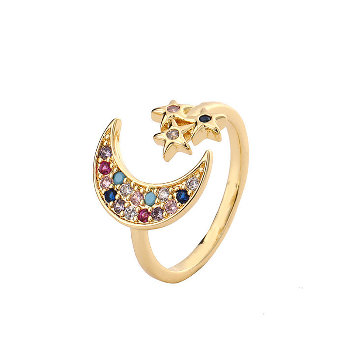Fashion Constellation Star Moon Copper Plating Zircon Open Ring 1 Piece