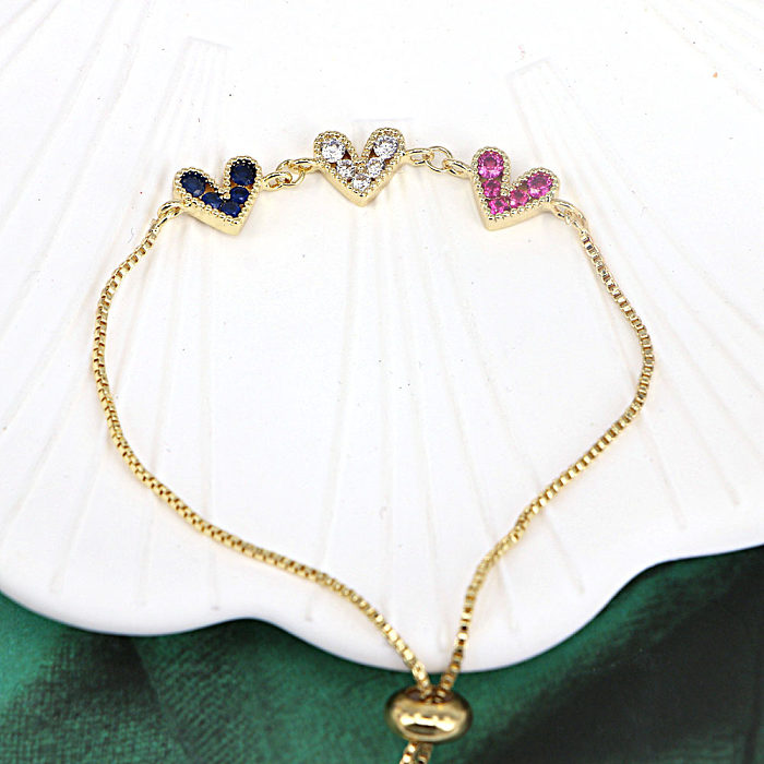 Fashion Copper Micro-set Color Zircon Heart-shaped Retractable Couple Bracelet