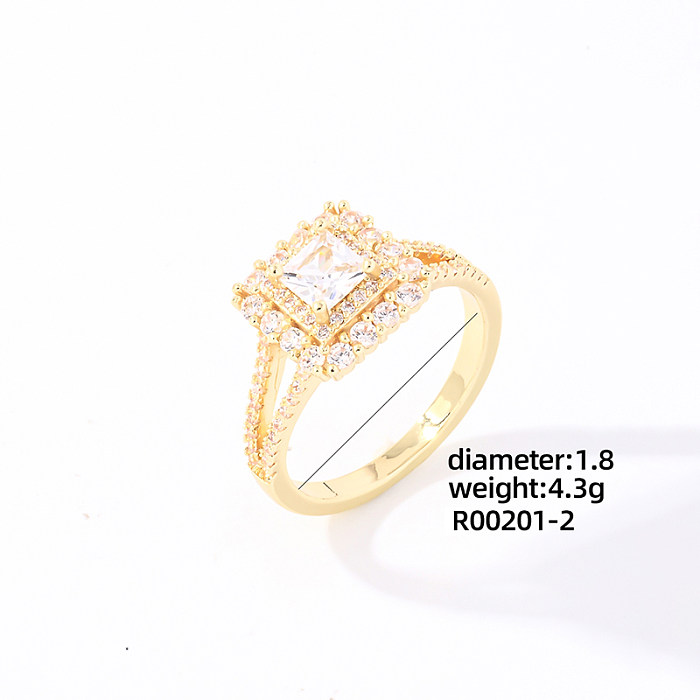 Simple Style Square Copper Plating Inlay Zircon Gold Plated Rings