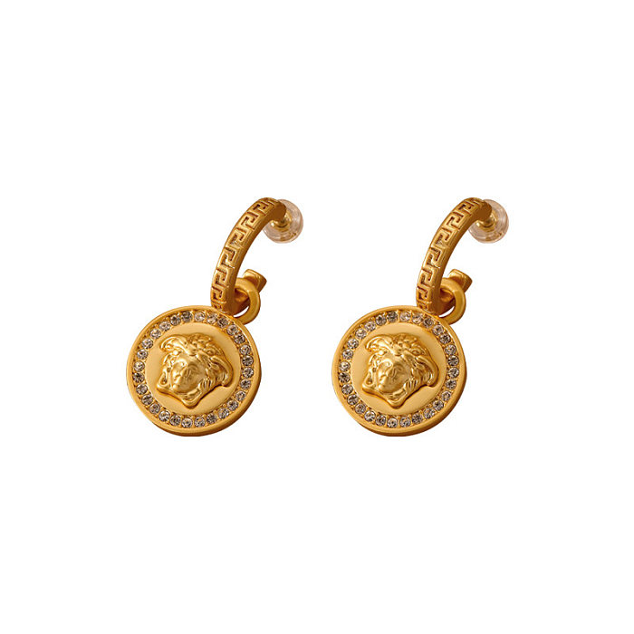1 Pair Retro Portrait Copper Plating Inlay Artificial Diamond Earrings