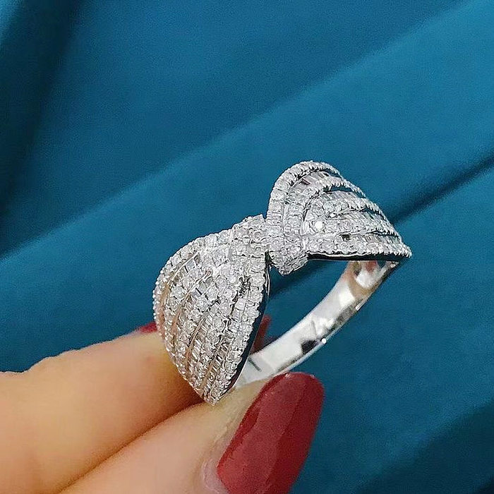Elegant Bow Knot Copper Inlay Zircon Rings