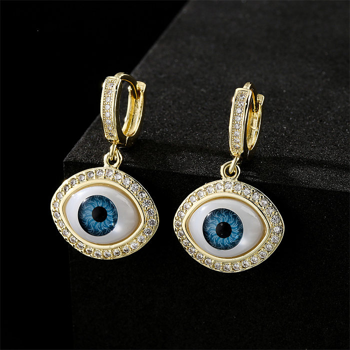 Pendientes de ojo 3D de joyería de circonio con microincrustaciones de oro de señora chapados en cobre