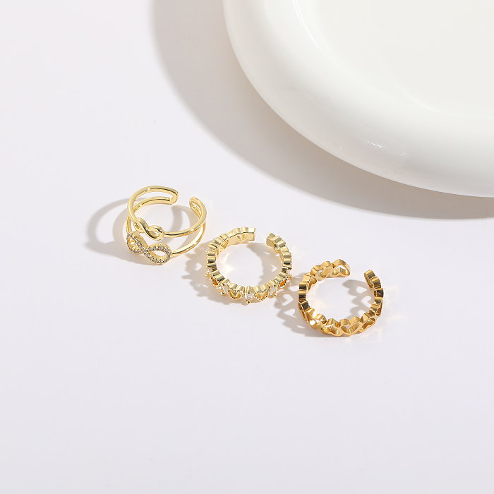 1 pièce de style coréen infini en forme de cœur plaqué cuivre incrusté de zircon anneaux plaqués or 14 carats