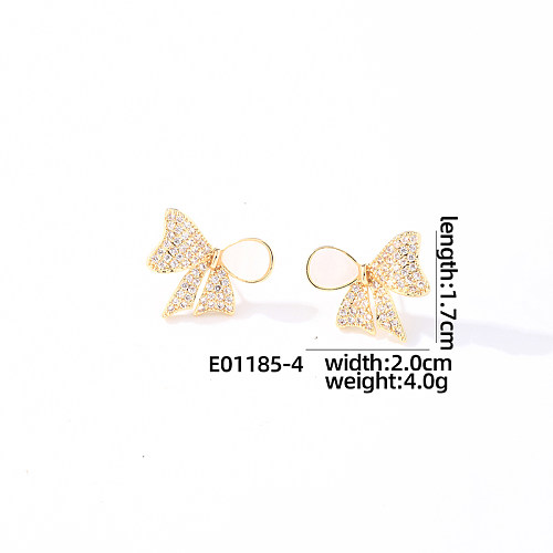 1 paire décontracté mignon noeud papillon placage incrustation cuivre Zircon blanc plaqué or plaqué or clous d'oreille