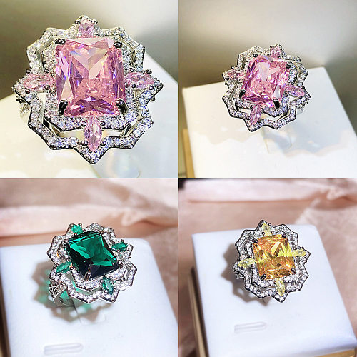 Anéis de diamante altos de carbono com embutimento quadrado luxuoso e elegante de latão