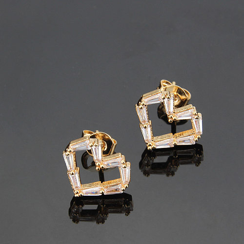 Inlaid Square Zircon Heart-shaped Earrings