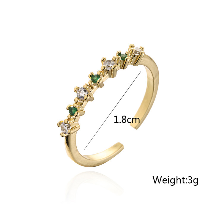 Modischer, schlichter, offener, verstellbarer Ring mit 18-karätigem Goldüberzug und Mikro-Intarsien aus grünem Zirkon