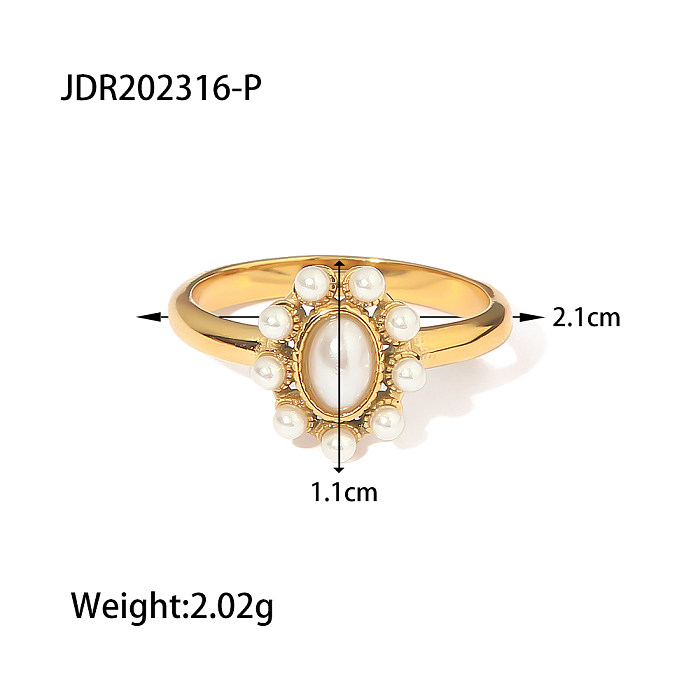 Anéis de zircão embutidos de aço inoxidável com flor estilo INS 1 peça