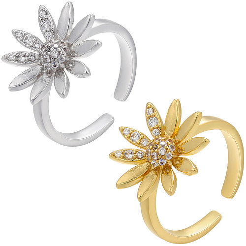 Micro-inlaid Sunflower Zircon Ring Opening Adjustable 18K Gold-plated Ring
