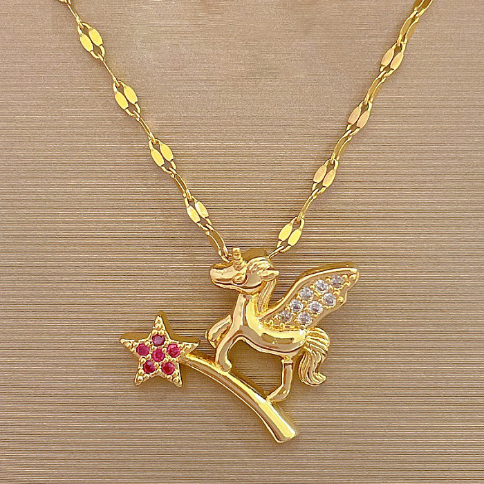 Luxurious Star Unicorn Titanium Steel Copper Inlay Zircon Pendant Necklace