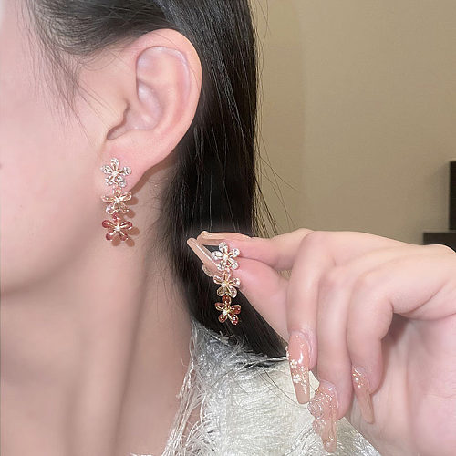 1 Pair Elegant Flower Plating Inlay Copper Zircon Drop Earrings