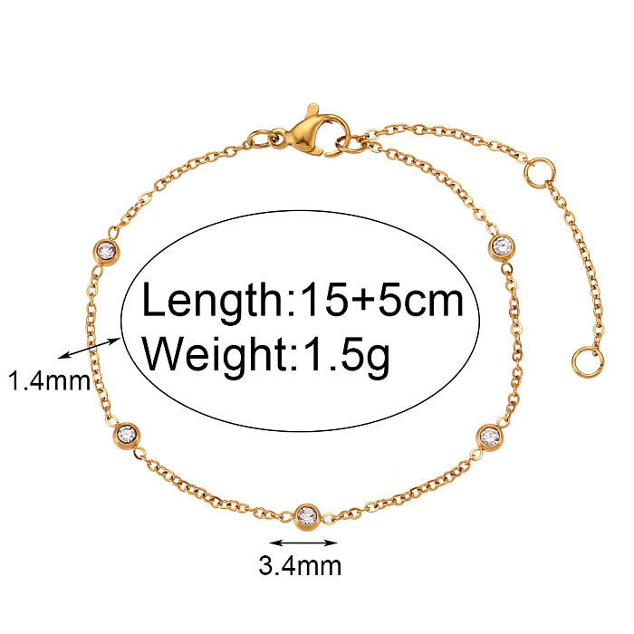 Elegant Classic Style Round Stainless Steel Plating Inlay Zircon 18K Gold Plated Bracelets Necklace