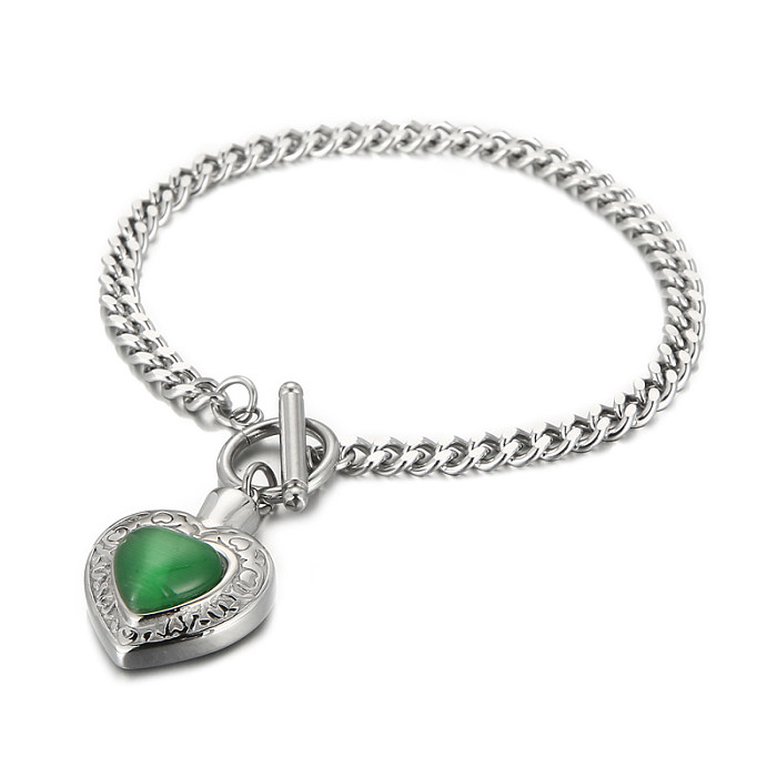 Colar de pulseiras de opala embutida em formato de coração da moda em aço inoxidável