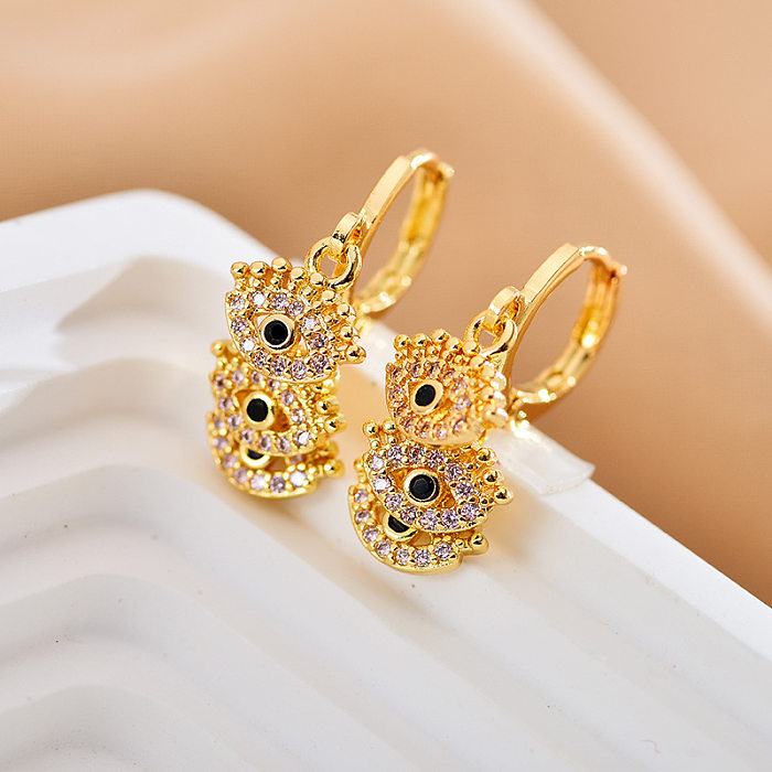 1 Pair Ethnic Style Devil'S Eye Copper Enamel Inlay Zircon Drop Earrings