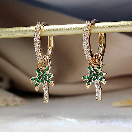 1 Pair Vacation Coconut Tree Plating Inlay Copper Zircon Gold Plated Drop Earrings