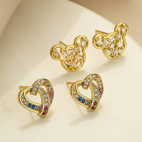 1 Pair Simple Style Commute Heart Shape Plating Inlay Copper Zircon 18K Gold Plated Ear Studs