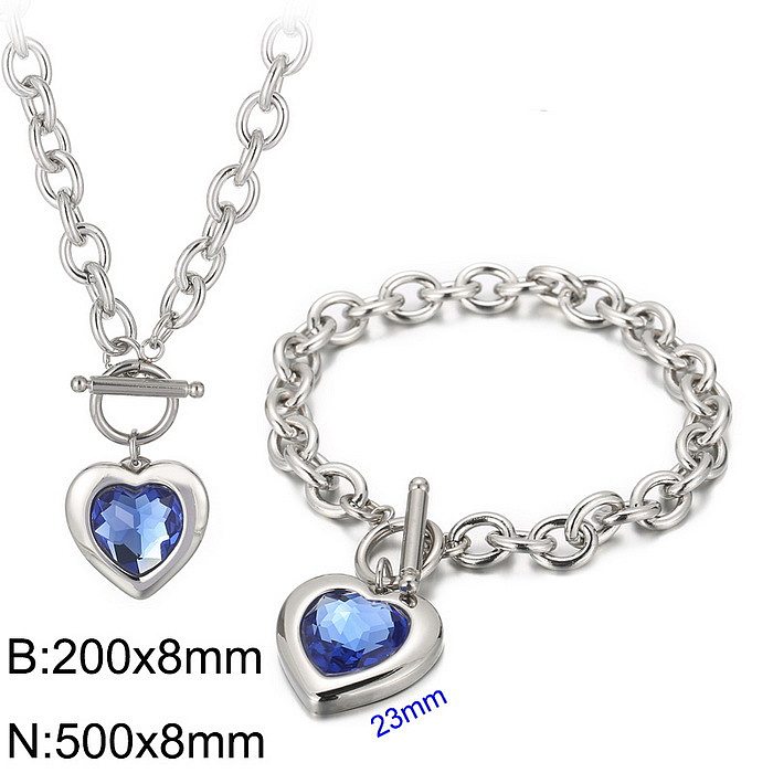 Fashion Heart Shape Stainless Steel Plating Inlay Glass Bracelets Earrings Necklace