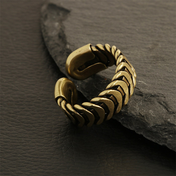 Pentagramme de Style rétro Simple, chaînes de couleur unie, placage de cuivre imprimé, anneaux ouverts plaqués or 18 carats