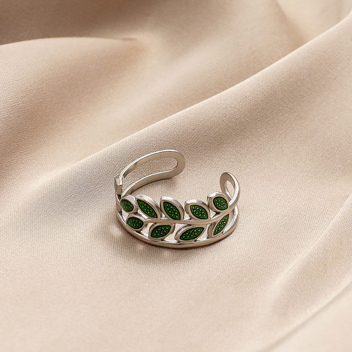1 Piece Retro Plant Stainless Steel Metal Open Ring