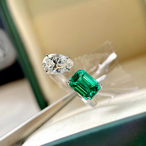 Fashion Square Water Droplets Copper Open Ring Inlay Artificial Gemstones Copper Rings