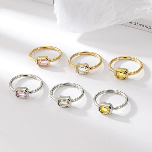 Anéis de aço inoxidável geométricos da moda incrustados com zircão anéis de aço inoxidável