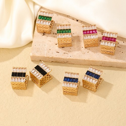 1 Pair Casual Sweet Shiny Square Plating Inlay Copper Zircon Earrings