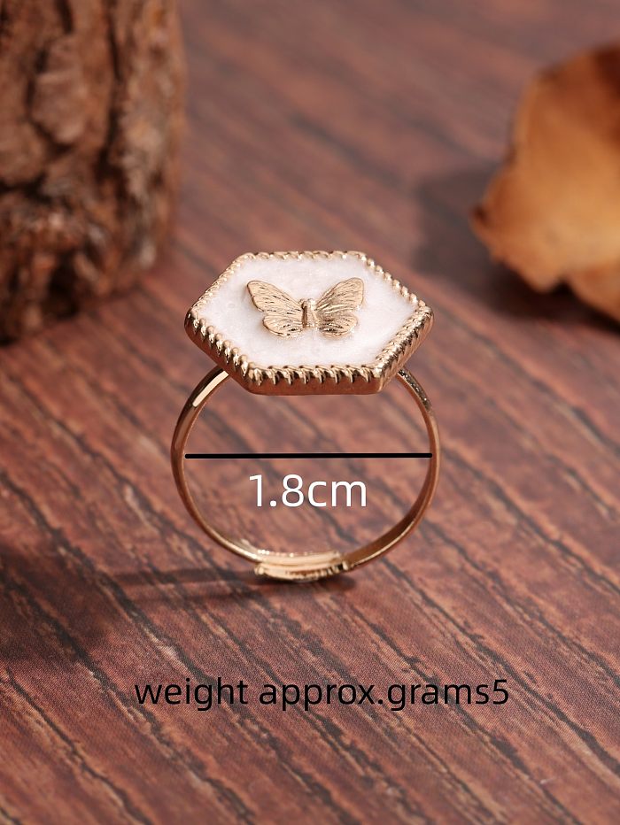 IG Style Fairy Style Sweet Hexagon Butterfly Copper Plating Inlay Shell 18K Gold Plated Open Rings